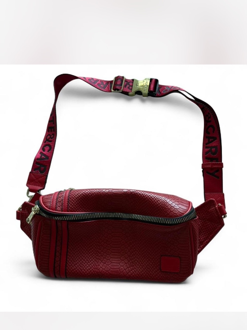 Tote&Carry Red Snakeskin Waist Bag with Branded Strap